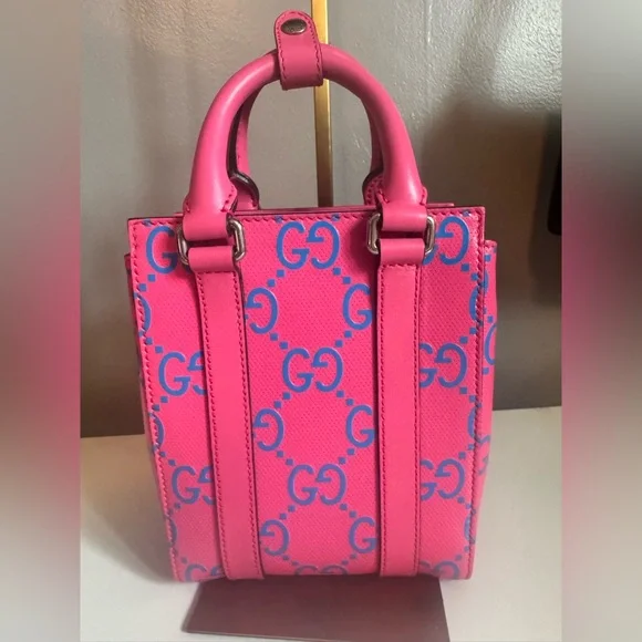 Gucci Hot Pink GG Mini Tote with Blue Logo - Picture 5 of 16